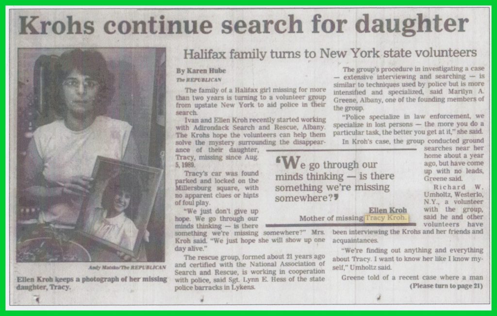 Disappearance of Tracy Kroh at Millersburg, 1989 (4) – Lykens Valley ...