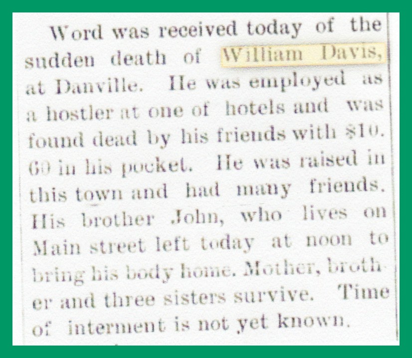 The Mistaken Death of William Davis, 1900 – Lykens Valley: History ...