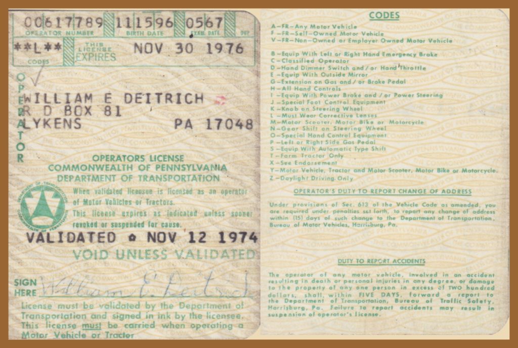 Pennsylvania Driver License, 1974-1976 – Lykens Valley: History & Genealogy