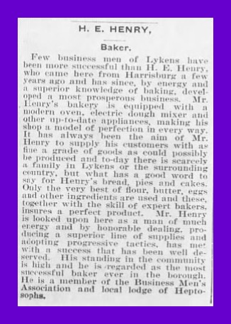 Lykens – Henry’s Bakery, 1908 – Lykens Valley: History & Genealogy