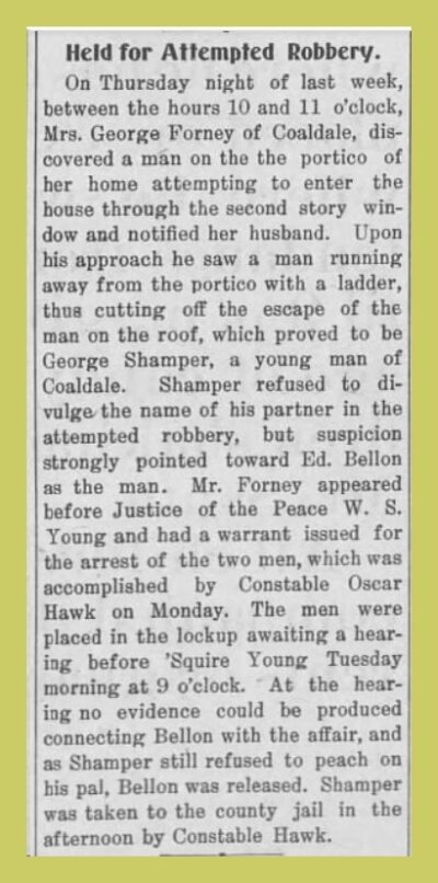 Coaldale – One Arrested in Attempted Burglary, 1906 – Lykens Valley ...